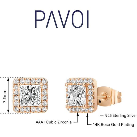 New 14K Gold Plated Sterling Silver Post Brilliant  Faux Diamond Halo Ea… - Picture 4 of 8